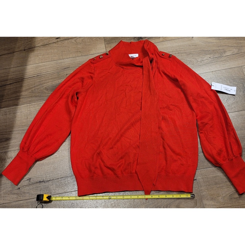 Liz Claiborne Red Knit Pullover Sweater Mock Neck Button Shoulder L